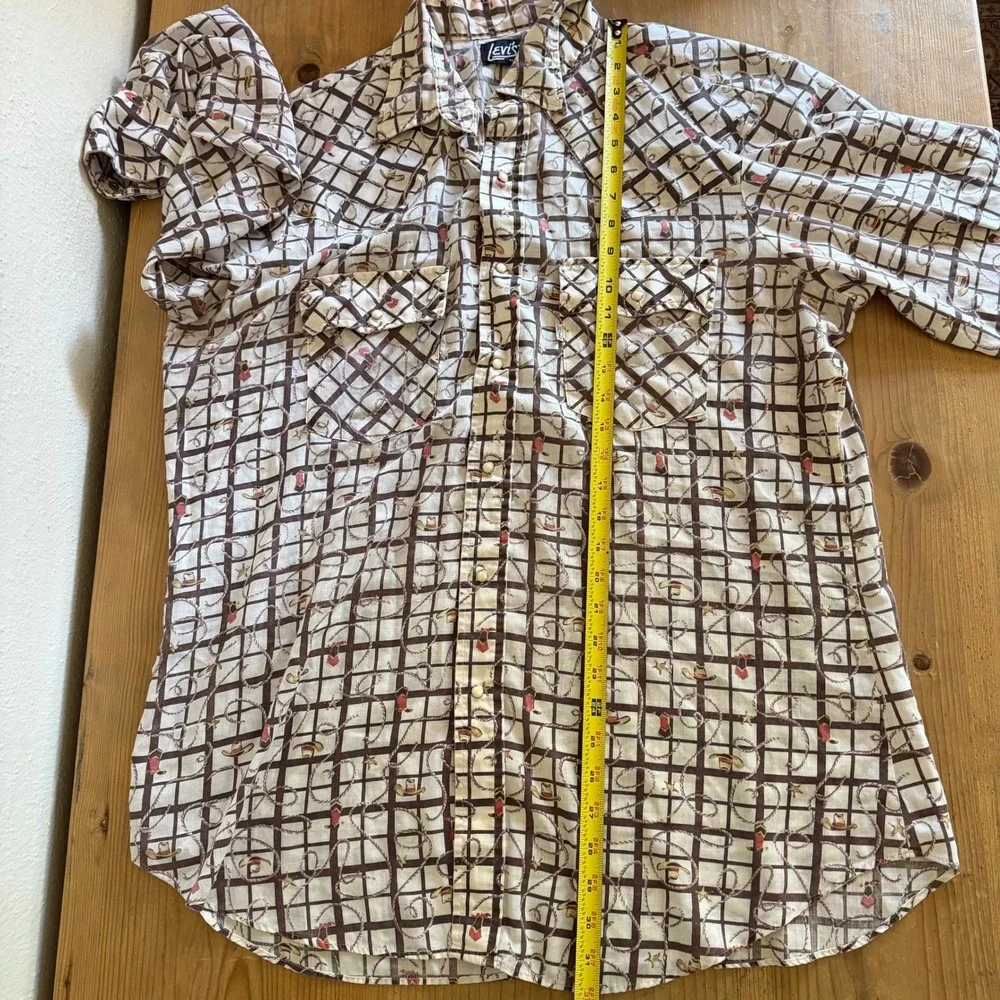 Vintage Levis Western Pearl Snap Shirt XL Brown Cowboy Lasso Novelty 70s 80s‎